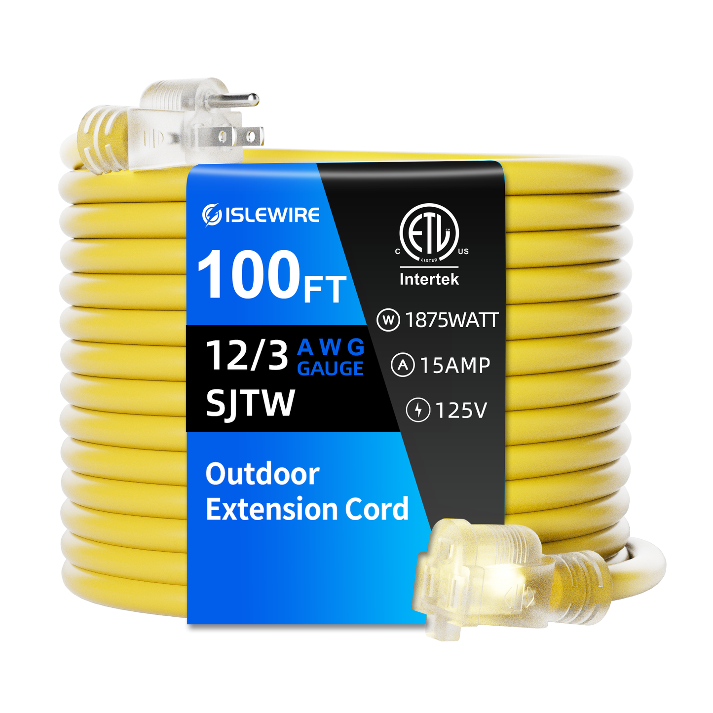 3 Prong 12 Gauge Outdoor Extension Cord Waterproof for Commercial and Major Appliances Use