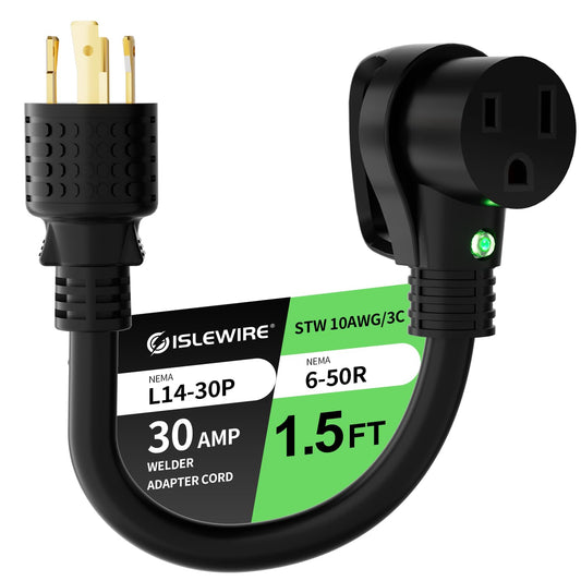 10FT Welder Adapter Extension Cord, NEMA L14-30P to 6-50R, 30 Amp 4-Prong to 3-Prong Generator to Welder Plug, 10AWG Heavy Duty STW, 240V Welding Power Cord with Handle and LED Indicator