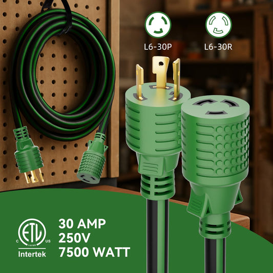 NEMA L6-30 Extension Cord 25FT, 30 Amp 250V 7500W, L6-30P to L6-30R Twist Lock Generator Cord, 10 Gauge SJTW, Heavy Duty Locking Power Cord for Welding, Brewing, and Industrial Use, ETL Listed
