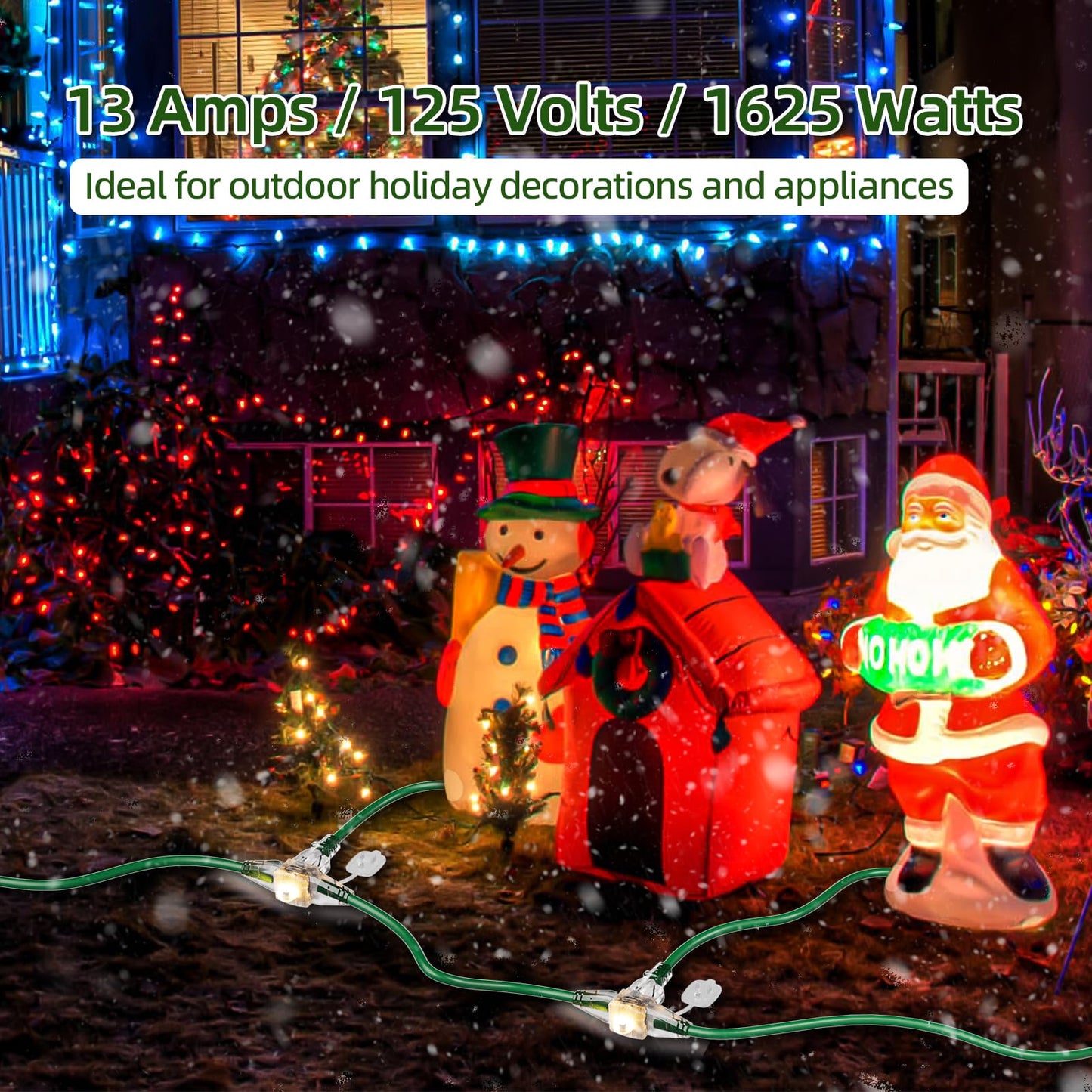 Christmas 25 FT Outdoor Extension Cord with Multiple Outlets, 3 Evenly Spaced Outlets with Indicator Lights, 16/3 SJTW Weatherproof Power Cord Outdoor for Christmas, Halloween, Holiday Decorations