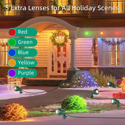 Christmas 120V LED Outdoor Spotlights, 5 Extra Lenses (RGB Purple Blue), 7.5W 800LM Waterproof Spotlight Outdoor, Plug-In Landscape Light for Yard, Halloween, Christmas, Tree Flag Light, ETL Listed