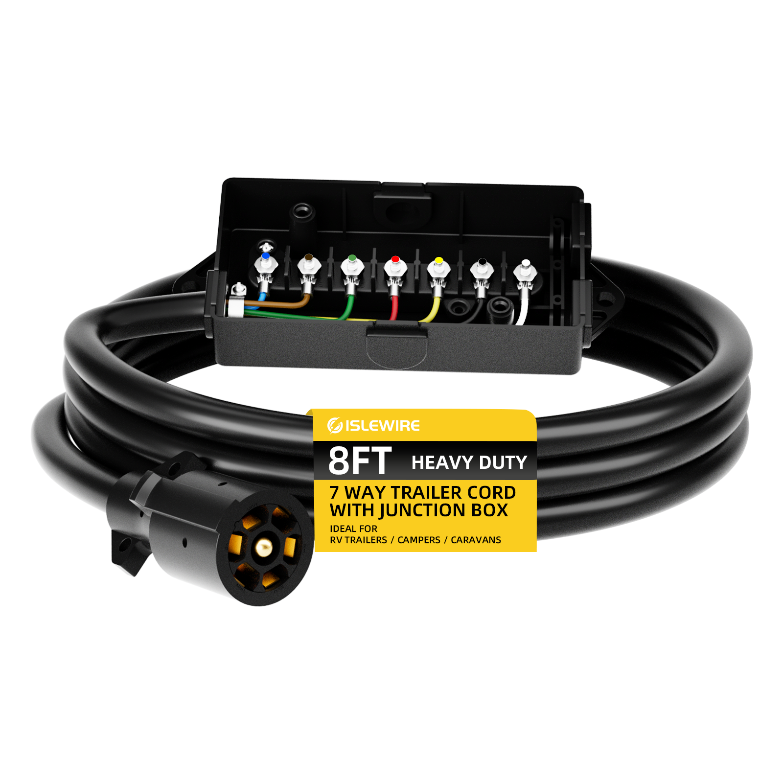 7 Way Plug Inline Trailer Cord With 7 Gang Junction Box IsleWire 7-way-plug-inline-trailer-cord-with-7-gang-junction-box-islewire