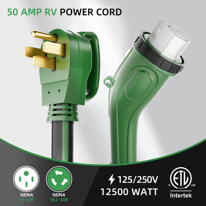 50 Amp RV Power Cord NEMA 14-50P to SS2-50R with LED Power Indicator Twist Connector