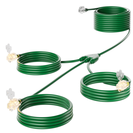 42FT Outdoor Extension Cord with Multiple Outlets, 1 to 3 Cord Splitter for Halloween Christmas, ETL