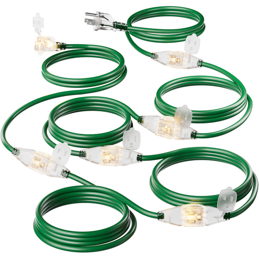 50 FT Outdoor Extension Cord with Multiple Outlets, Evenly Spaced 6 Outlets with Indicator Lights