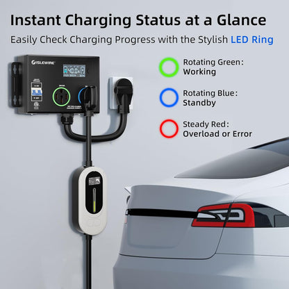 Smart NEMA Socket Splitter 240V for EVs, Auto Power Switch for Level 2 Dual Electric Vehicle (EV) Charging, 3-Color LED Ring, 3.4" LCD Display, No Rewiring Needed, ETL Certified (40 Amp, NEMA 14-50)