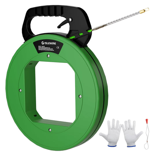 125 ft Electrical Fish Tape, 3/16-inch PET Wire Puller with Optimized Housing and Ergonomic Handle, Flexible Non-Conductive Cable Puller Tool with Steel Leader for Walls and Conduit