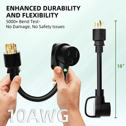 NEMA L14-30P to 6-50R Welder Adapter Cord 1.5FT, 4 Prong Twist-Lock Generator Plug to 3 Prong Welder Female Power Adapter with Handle and Lighted Indicator, 10 AWG Heavy Duty STW, 30 Amp 250V 7500W