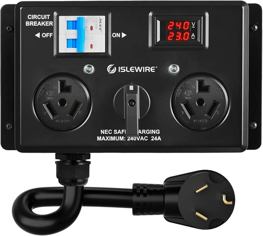 NEMA 10-30 Dryer EV Charging Switch, 240V 24A Max Manual Splitter Switch for Dryer & EV with Circuit Breaker, Real-Time LCD Display, Plug and Play Physical Hand-Operated Selector, ETL Listed