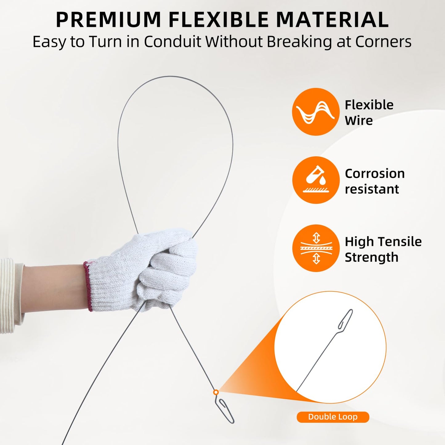 240 ft Electrical Fish Tape, 1/8-Inch Steel Wire Puller with Formed Hook, Easy-to-Use Cable Puller Tool with Ergonomic Handle & Durable Housing for Walls and Electrical Conduit