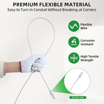 240 ft Electrical Fish Tape, 1/8-Inch Steel Wire Puller with Formed Hook, Easy-to-Use Cable Puller Tool with Ergonomic Handle & Durable Housing for Walls and Electrical Conduit