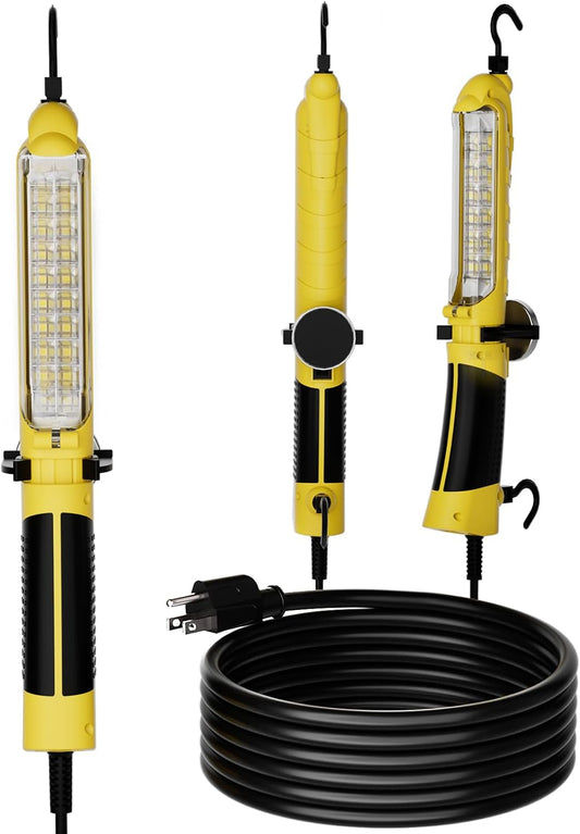 LED Trouble Light with Strong Magnet, 25FT Handheld Corded Work Lights, Double Swivel Hook, 16 AWG LED Work Light for Car Repair, Garage, Machinery and Workshop, ETL Listed, Yellow