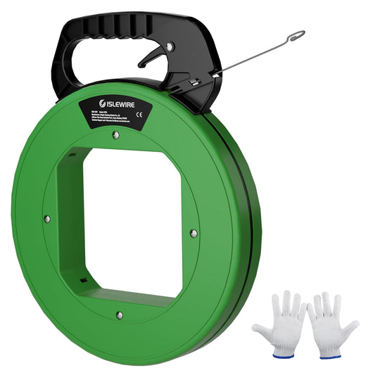 240 ft Electrical Fish Tape, 1/8-Inch Steel Wire Puller with Formed Hook, Easy-to-Use Cable Puller Tool with Ergonomic Handle & Durable Housing for Walls and Electrical Conduit