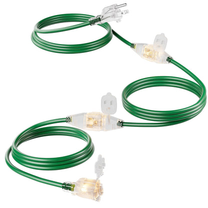 Christmas 25 FT Outdoor Extension Cord with Multiple Outlets, 3 Evenly Spaced Outlets with Indicator Lights, 16/3 SJTW Weatherproof Power Cord Outdoor for Christmas, Halloween, Holiday Decorations