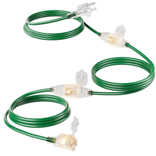 Christmas 25 FT Outdoor Extension Cord with Multiple Outlets, 3 Evenly Spaced Outlets with Indicator Lights, 16/3 SJTW Weatherproof Power Cord Outdoor for Christmas, Halloween, Holiday Decorations