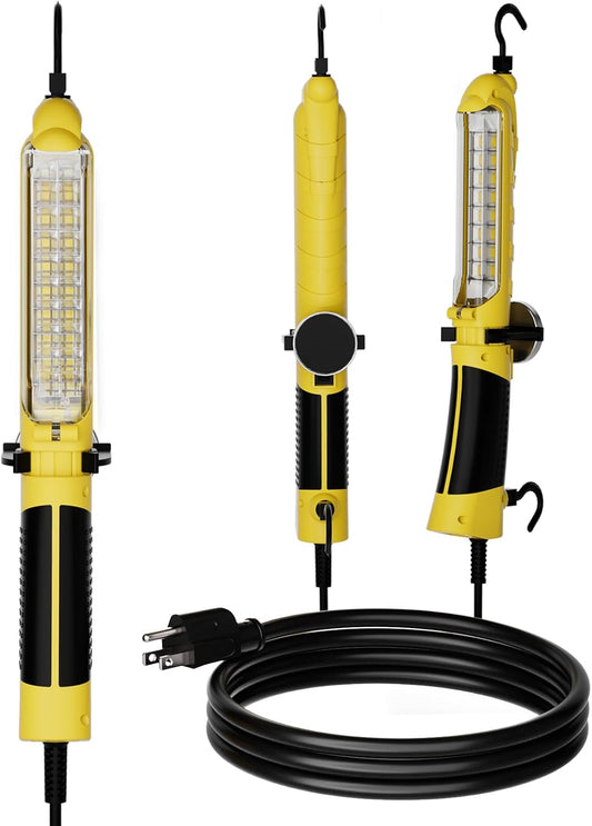 LED Trouble Light with Strong Magnet, 6FT Handheld Corded Work Lights, Double Swivel Hook, 16 AWG LED Work Light for Car Repair, Garage, Machinery and Workshop, ETL Listed, Yellow