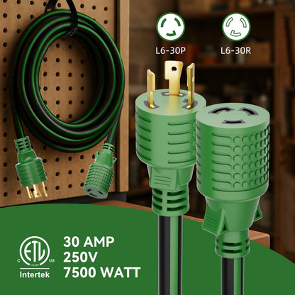NEMA L6-30 Extension Cord 25FT, 30 Amp 250V 7500W, L6-30P to L6-30R Twist Lock Generator Cord, 10 Gauge SJTW, Heavy Duty Locking Power Cord for Welding, Brewing, and Industrial Use, ETL Listed