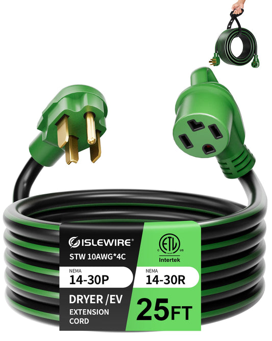30-Amp 4-Prong Dryer EV Extension Cord, 10 Feet, NEMA 14-30P to 14-30R, 125V/250V Heavy Duty STW 10AWG/4, Use for Tesla Model 3/Y/X/S, Level 2 EV Charging & Dryer Power Extension, ETL Listed