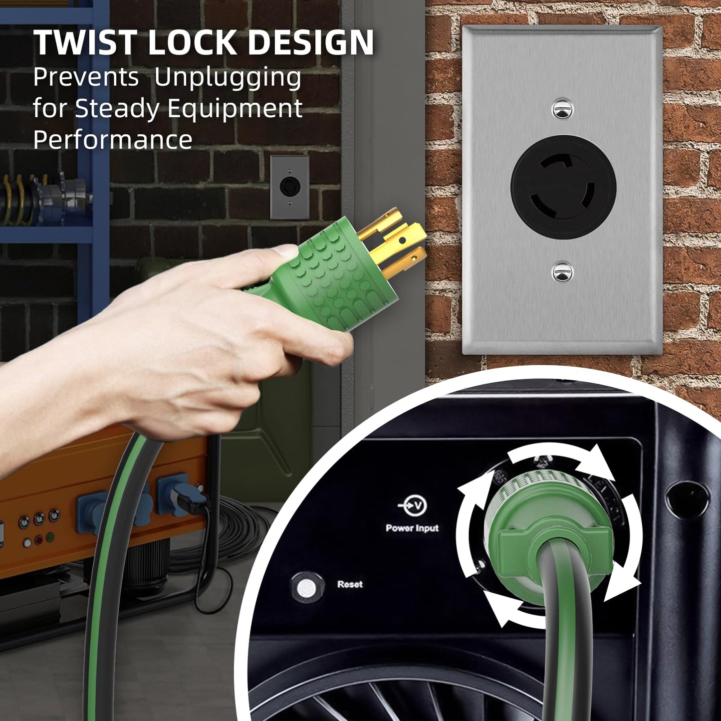 NEMA L6-30 Extension Cord 25FT, 30 Amp 250V 7500W, L6-30P to L6-30R Twist Lock Generator Cord, 10 Gauge SJTW, Heavy Duty Locking Power Cord for Welding, Brewing, and Industrial Use, ETL Listed