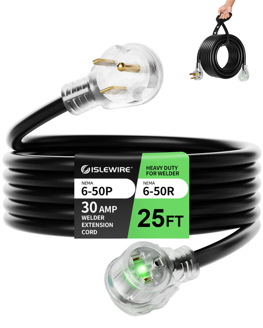 50ft 250V Welder Extension Cord, 8 Gauge Heavy Duty Outdoor Welding Cord with LED Indicator, NEMA 6-50P to 6-50R, 30 Amp 3 Prong Power Extension for Welding Machines, 8 AWG STW, ETL Listed