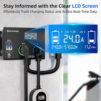 Smart Dryer Splitter for EV and Dryer, 240V Auto Power Switch for Dryer Outlet, 3-Color LED Ring, 3.4" LCD Display, No Rewiring Needed, ETL Certified (24 Amp, NEMA 14-30)