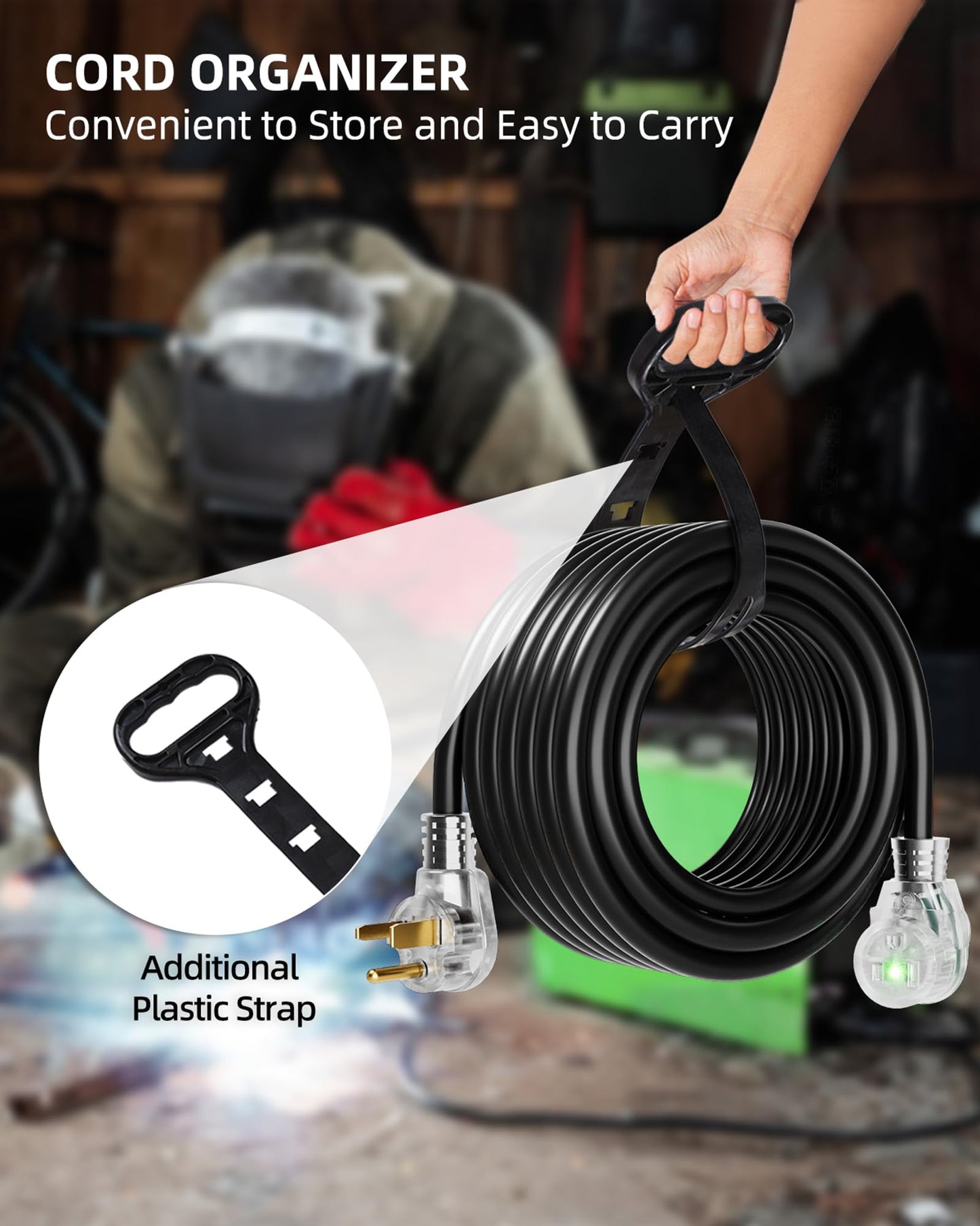 islewire 50ft 250V Welder Extension Cord, 10 Gauge Heavy Duty Outdoor Welding Cord with LED Indicator, NEMA 6-50P to 6-50R, 30 Amp 3 Prong Power Extension for Welding Machines, 10 AWG SJTW, Black