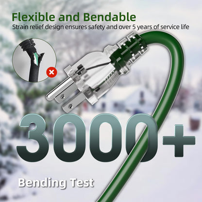 Christmas 25 FT Outdoor Extension Cord with Multiple Outlets, 3 Evenly Spaced Outlets with Indicator Lights, 16/3 SJTW Weatherproof Power Cord Outdoor for Christmas, Halloween, Holiday Decorations