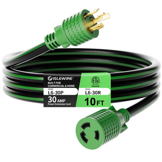 NEMA L6-30 Extension Cord 10FT, 30 Amp 250V 7500W, L6-30P to L6-30R Twist Lock Generator Cord, 10 Gauge SJTW, Heavy Duty Locking Power Cord for Welding, Brewing, and Industrial Use, ETL Listed