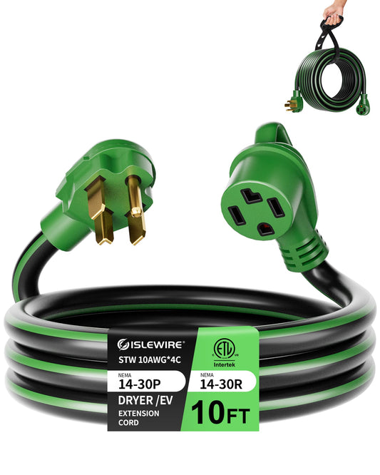 30-Amp 4-Prong Dryer EV Extension Cord, 10 Feet, NEMA 14-30P to 14-30R, 125V/250V Heavy Duty STW 10AWG/4, Use for Tesla Model 3/Y/X/S, Level 2 EV Charging & Dryer Power Extension, ETL Listed