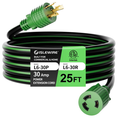 NEMA L6-30 Extension Cord 25FT, 30 Amp 250V 7500W, L6-30P to L6-30R Twist Lock Generator Cord, 10 Gauge SJTW, Heavy Duty Locking Power Cord for Welding, Brewing, and Industrial Use, ETL Listed