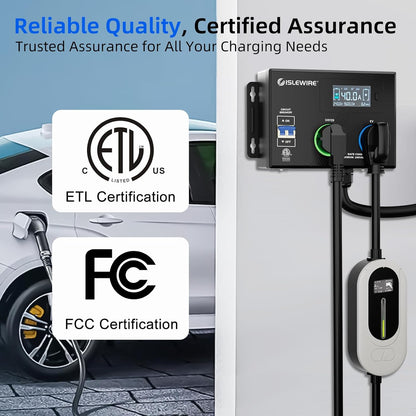 Smart NEMA Socket Splitter 240V for EVs, Auto Power Switch for Level 2 Dual Electric Vehicle (EV) Charging, 3-Color LED Ring, 3.4" LCD Display, No Rewiring Needed, ETL Certified (40 Amp, NEMA 14-50)