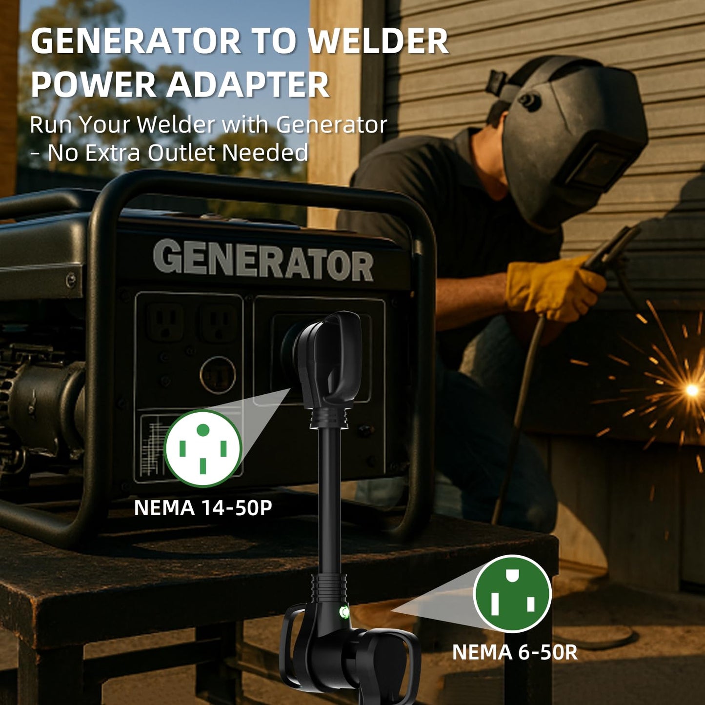 6 AWG Welder Extension Cord 10FT, NEMA 14-50P to 6-50R Adapter, 50 Amp 250V 12500W, Heavy Duty 4-Prong to 3-Prong Welding Power Cord with Handles & LED Indicator, Generator to Welder Use