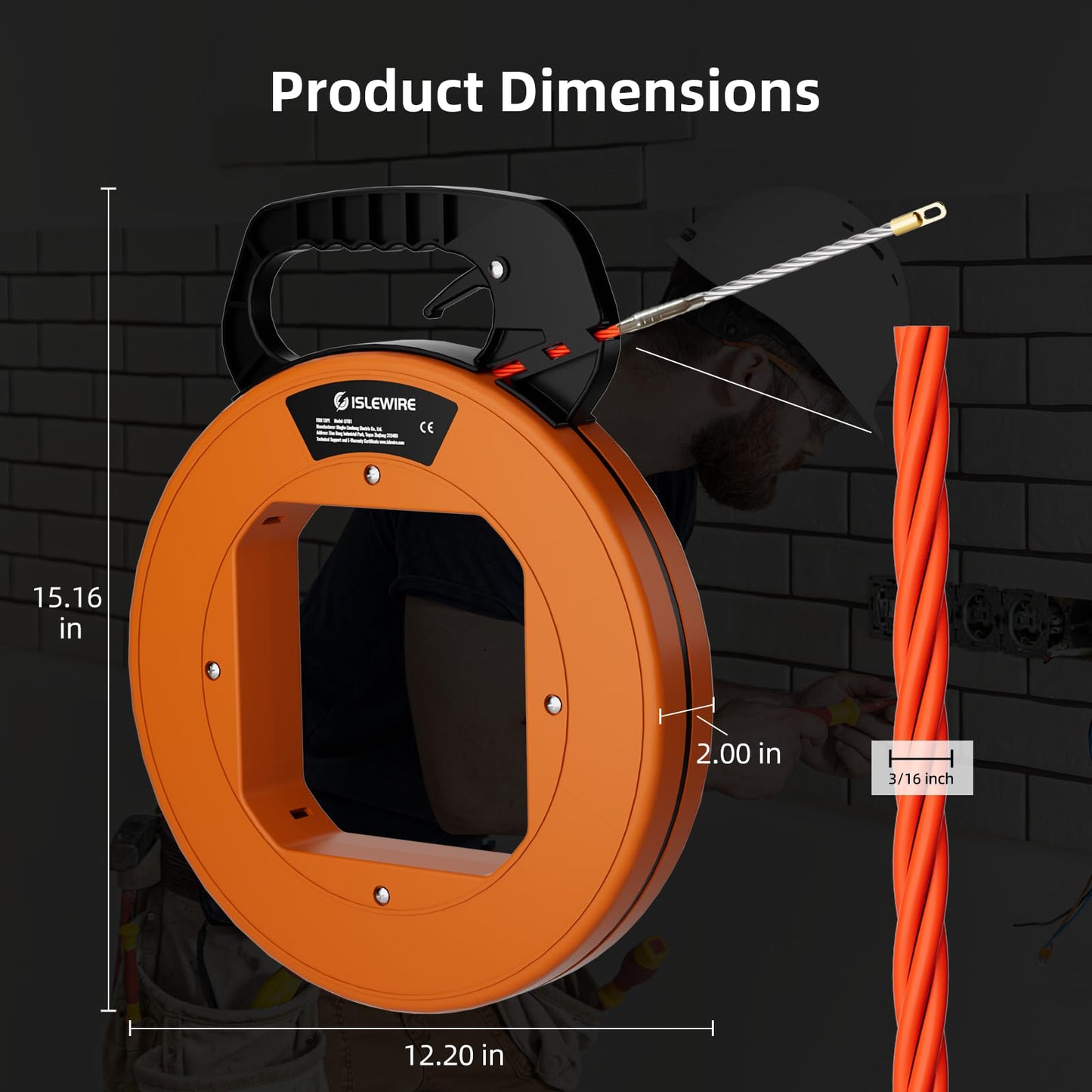 125 ft Electrical Fish Tape, 3/16-inch PET Wire Puller with Optimized Housing and Ergonomic Handle, Flexible Non-Conductive Cable Puller Tool with Steel Leader for Walls and Conduit