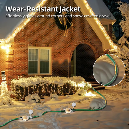 Christmas 25 FT Outdoor Extension Cord with Multiple Outlets, 3 Evenly Spaced Outlets with Indicator Lights, 16/3 SJTW Weatherproof Power Cord Outdoor for Christmas, Halloween, Holiday Decorations